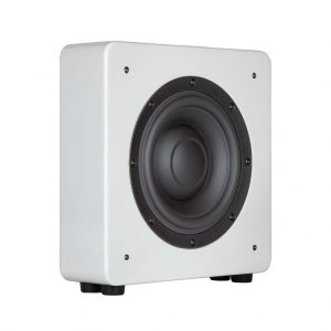 S10 Subwoofer angled view in white gloss